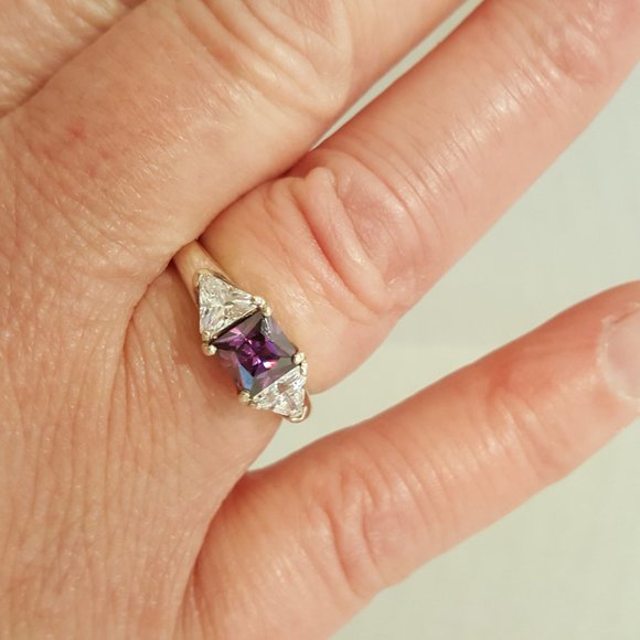 Amethyst and CZ Sterling Ring 8.5 - Picture 6 of 6